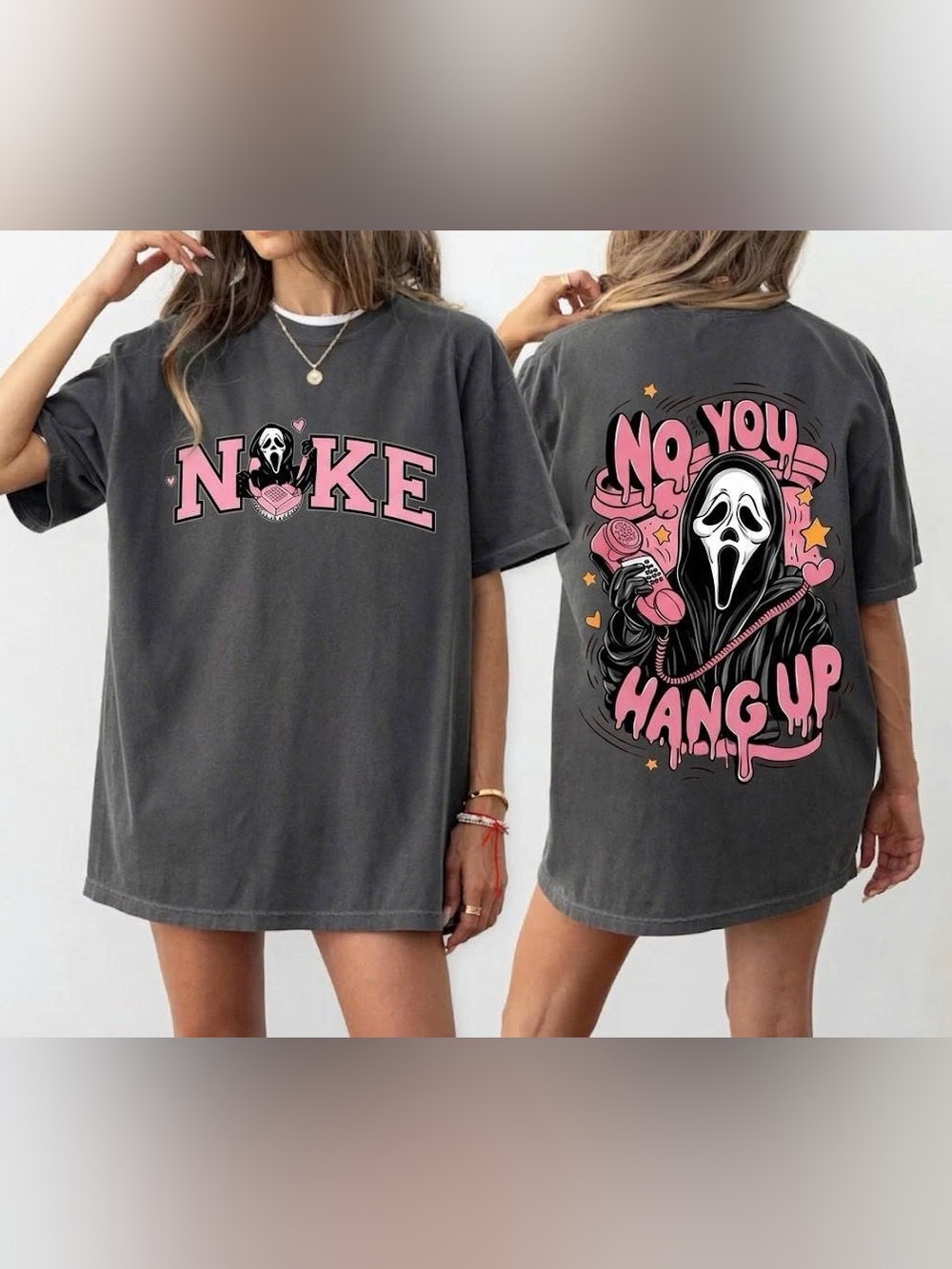 No You Hang Up Ghostface Graphic Tee Vintage Washed Oversized Halloween Shirt